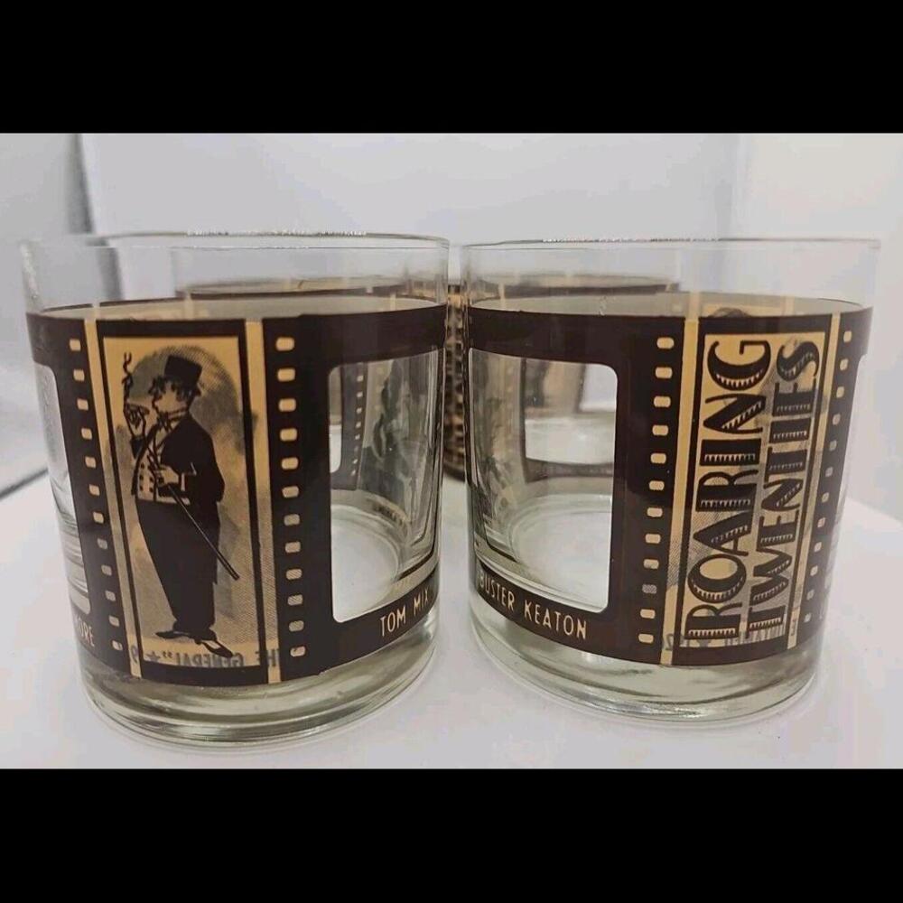 Roaring Twenties‎ Film Classics Whiskey Liquor Glasses Highball Set Of 4 Vintage